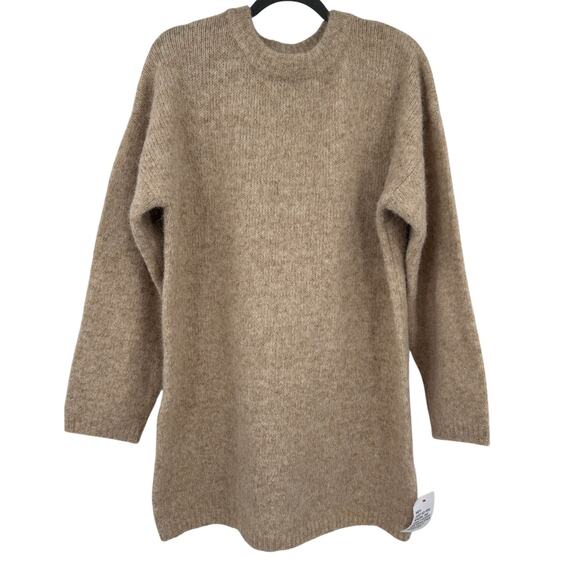 Topshop Oat Beige Knit Fluffy Crewneck Oversized Sweater Dress Size US 0-2 XS - Picture 1 of 9